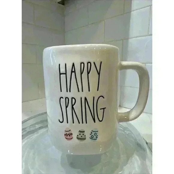 RAE DUNN Easter "HAPPY SPRING" Mug With Watercolor Eggs & Green Inside - Picture 6 of 8